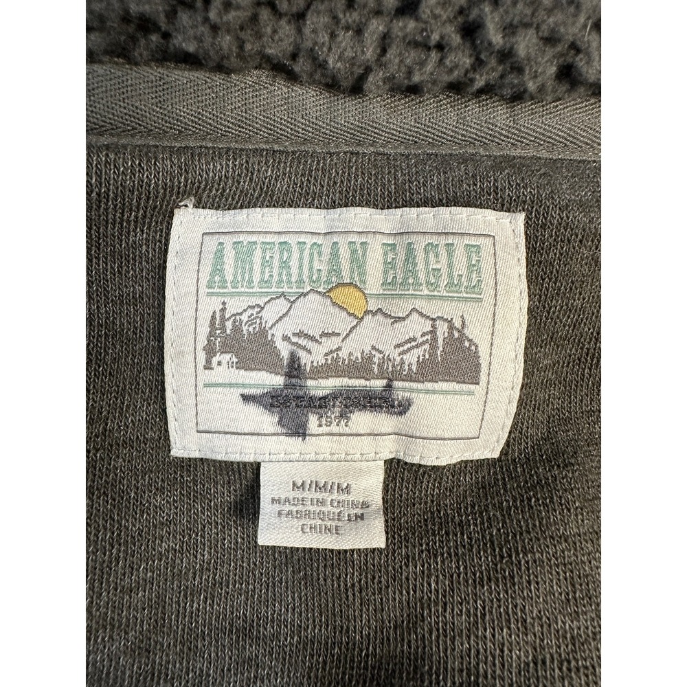 American Eagle Sherpa Collar Pullover Sweatshirt M Olive Green Cozy Button Neck - Picture 8 of 10